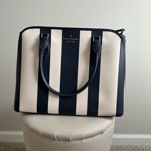 Kate Spade “Darcy” Navy and Cream Striped Tote